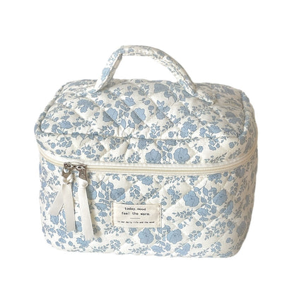 Blue Flower Cosmetic Bag Vintage Travel Toiletry Organizer