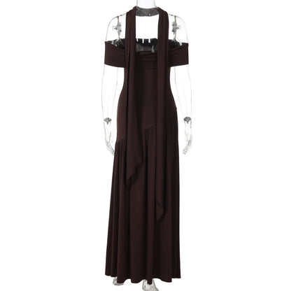 Off-Shoulder Long Dress with Side Slit for Elegant Women