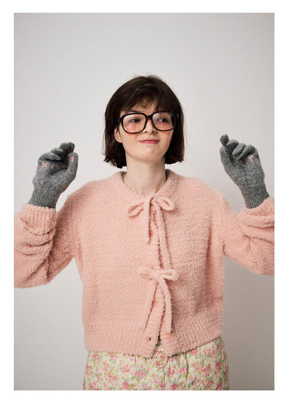 Letter Jacquard Color Block Knit Gloves