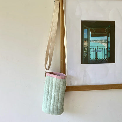 Ins Style Quilted Baby Water Bottle Holder Shoulder Bag