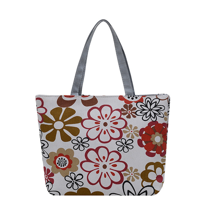 Floral Canvas Tote Bag Stylish Large Capacity Shopping Bag