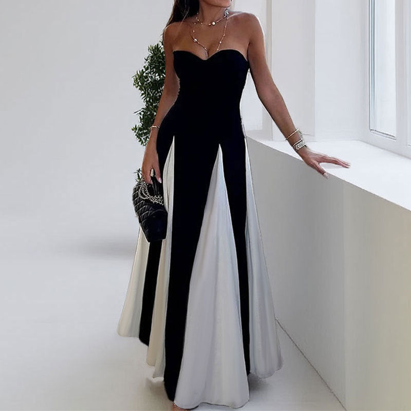 New Women's Casual A-Line Dress Solid Color Pleated Maxi Dress