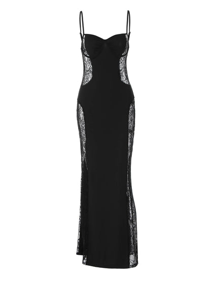 Slim Fit Lace Overlay Midi Dress