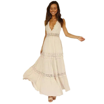 Elegant V-Neck Lace Midi Dress With 3D Pattern
