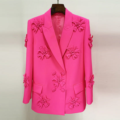 Trendy Double-Breasted Floral Embellished Blazer Style
