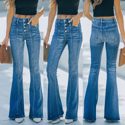 Womens Slim Fit Flared Jeans Stylish Casual Denim