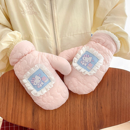 Kitty Cat Embroidered Winter Gloves Cute Cotton Gloves for Girls
