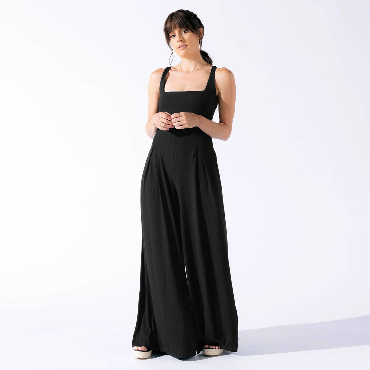 Chic Solid Color High Waist Wide Leg Jumpsuit for Women
