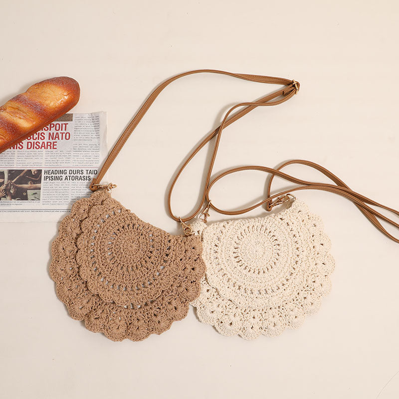 Flounce Hollow Out Woven Shoulder Bag