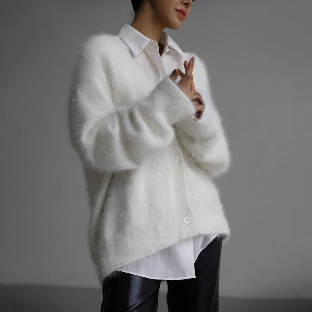 V-Neck Loose Mohair Sweater Cardigan