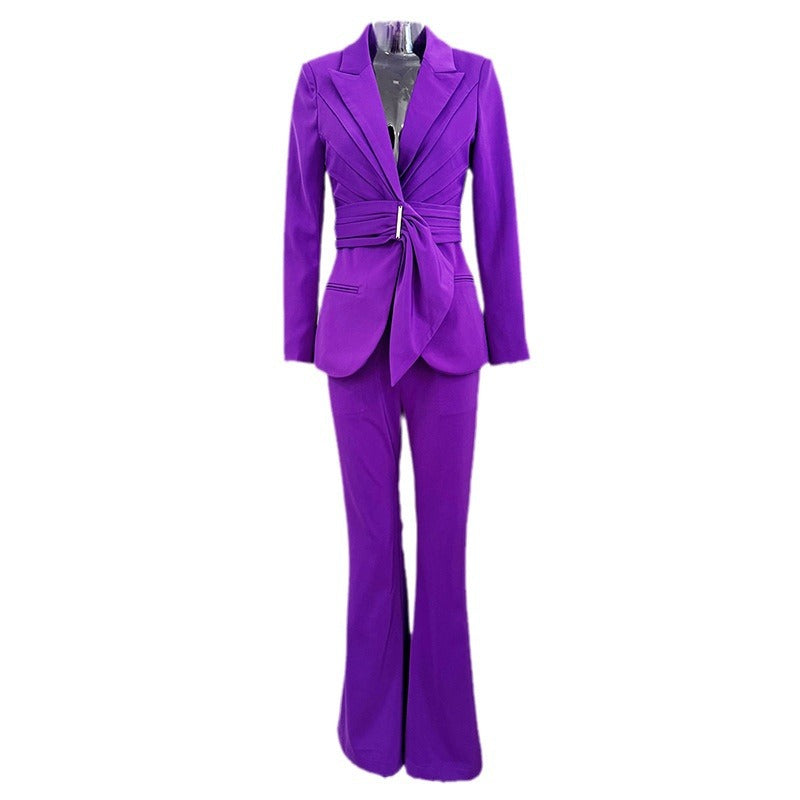 Unstructured Waistbelt Slim Fit Blazer Pants Set