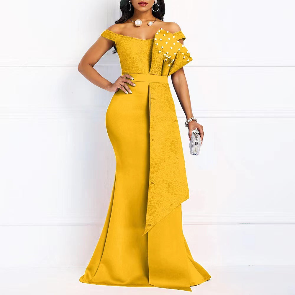 Elegant Lace-Trimmed Midi Dress With Ruffled Hem