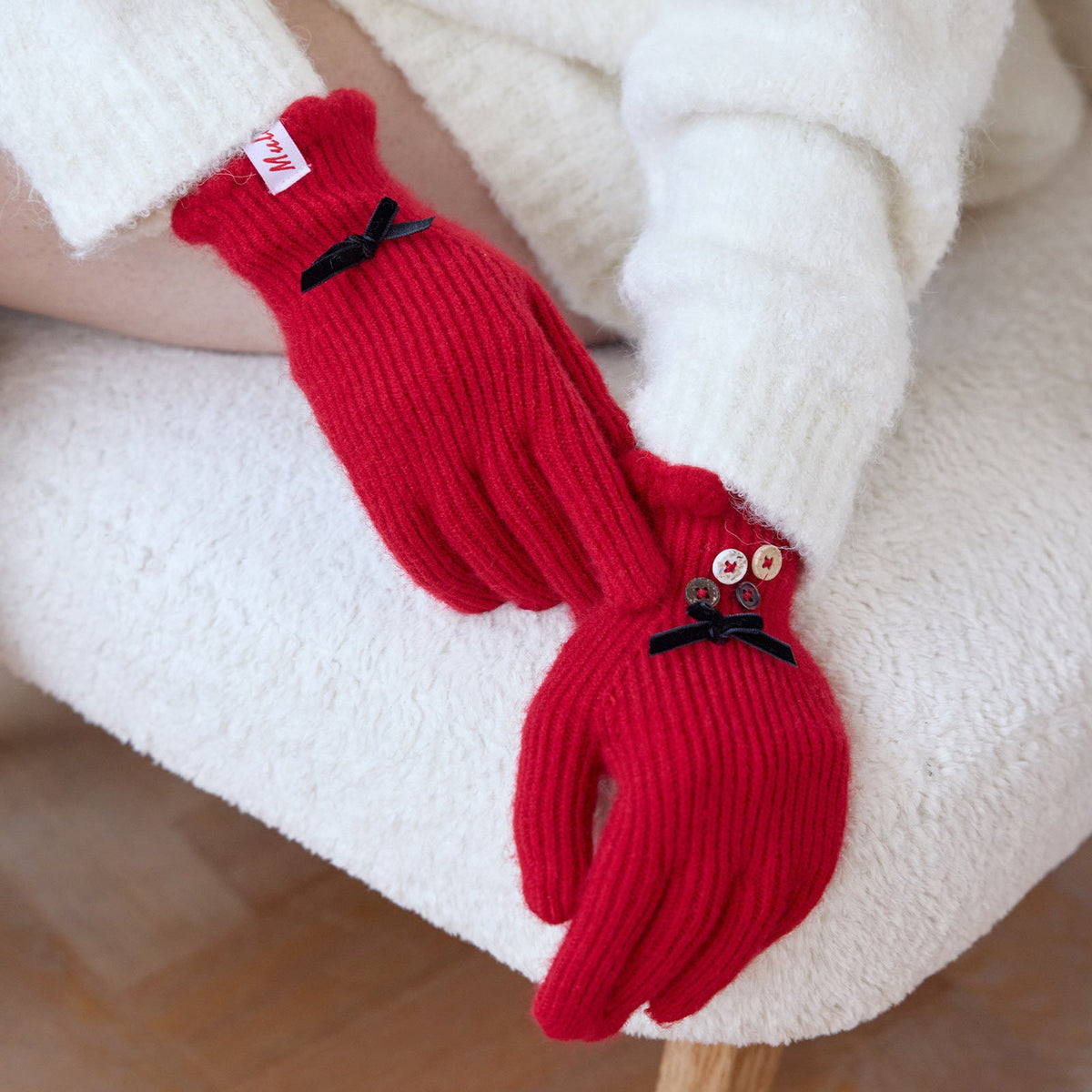Bow Knot Wool Touchscreen Winter Gloves