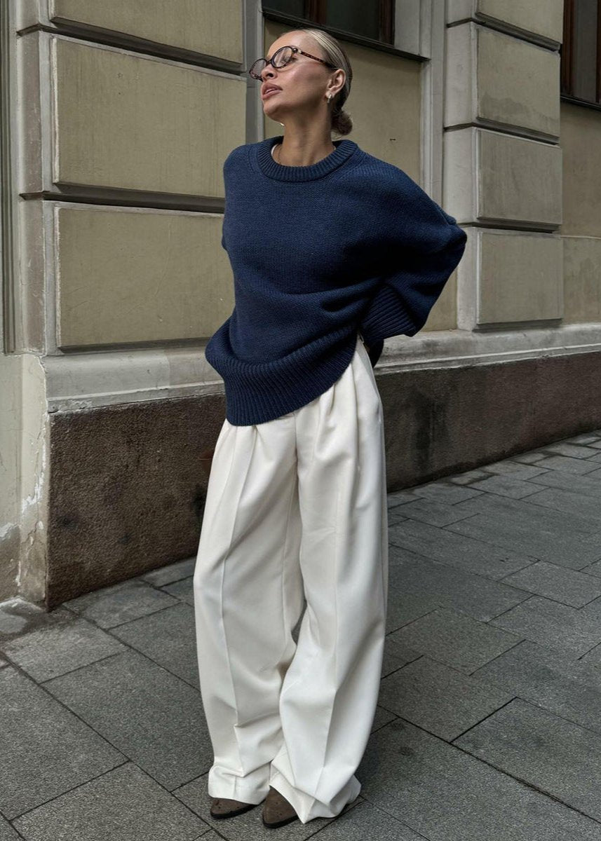 Relaxed Knit Sweater In Cozy Midnight Blue
