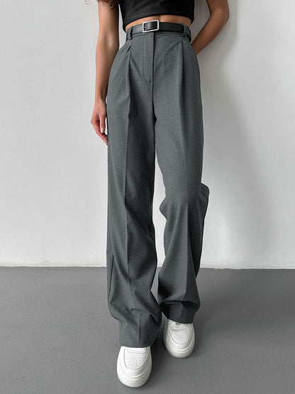 Women's Relaxed High-Waist Suit Trousers Casual Straight Pants