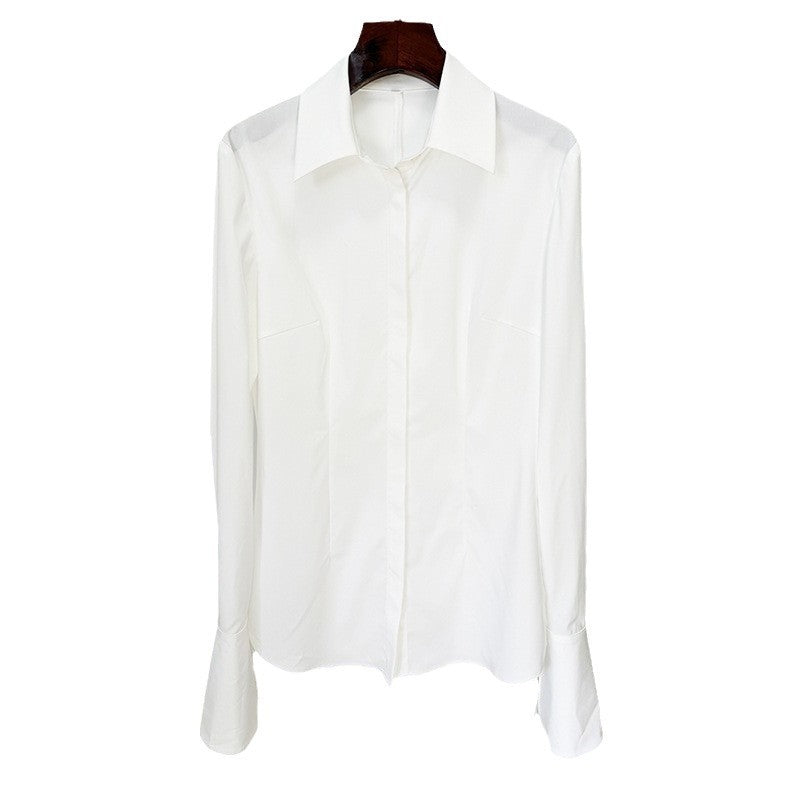 Chic White Long Sleeve Shirt With Flared Sleeves