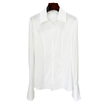 Chic White Long Sleeve Shirt With Flared Sleeves