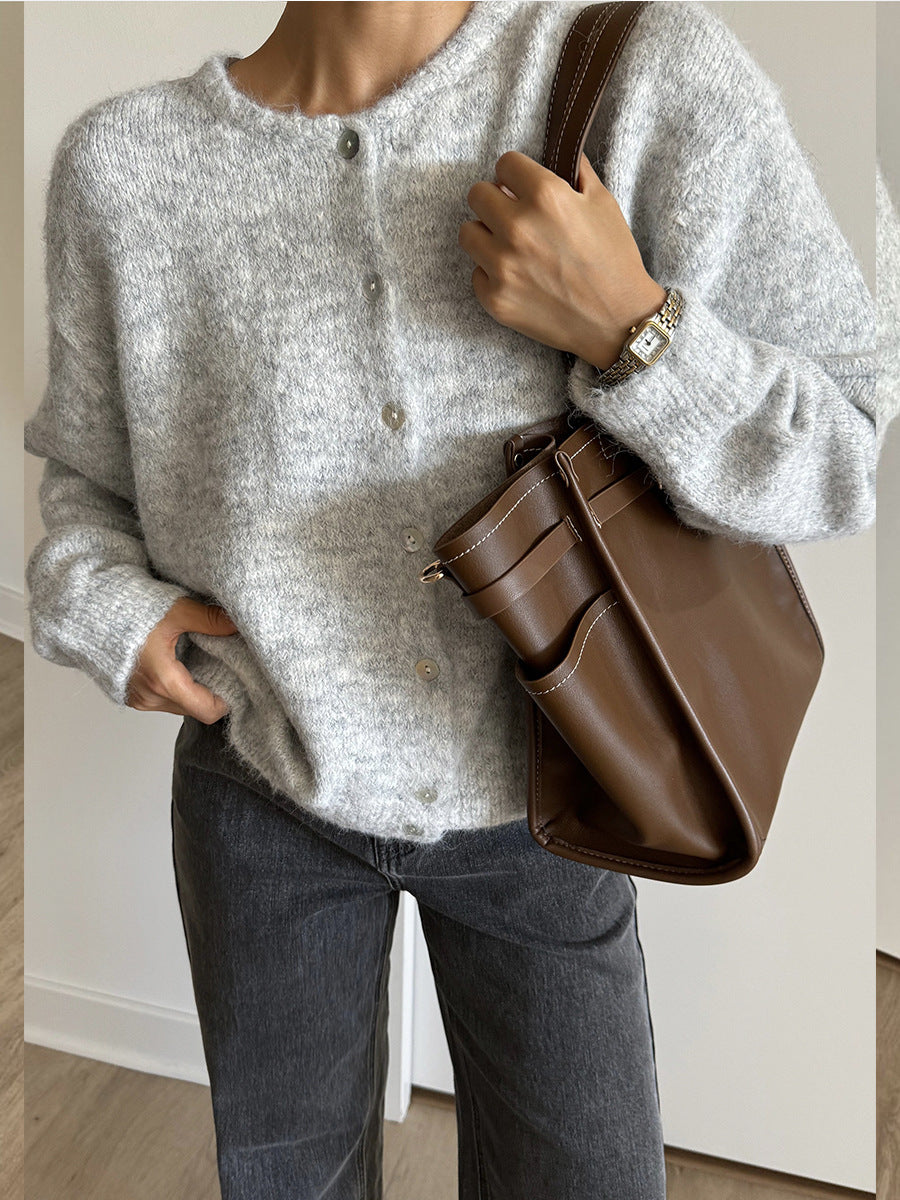 Vintage Crew Neck Long Sleeve Knit Cardigan