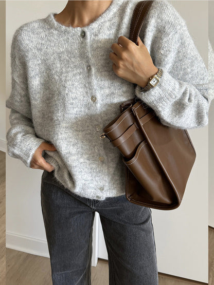 Vintage Crew Neck Long Sleeve Knit Cardigan