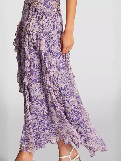 Off-Shoulder Floral Chiffon Maxi Dress For Women