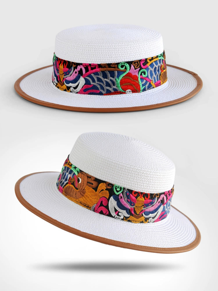 Straw Hat Retro Ethnic Style Embroidery Flower Beach Hat Spring And Summer Basin Hat