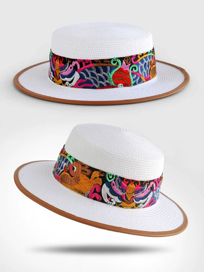Straw Hat Retro Ethnic Style Embroidery Flower Beach Hat Spring And Summer Basin Hat