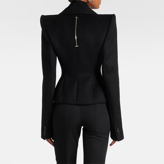 Stylish Double-Breasted Wool Blend Jacket With Large Lapels