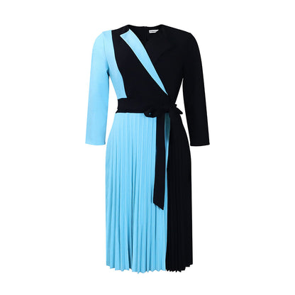 Elegant Color Block Midi Dress With Pleats