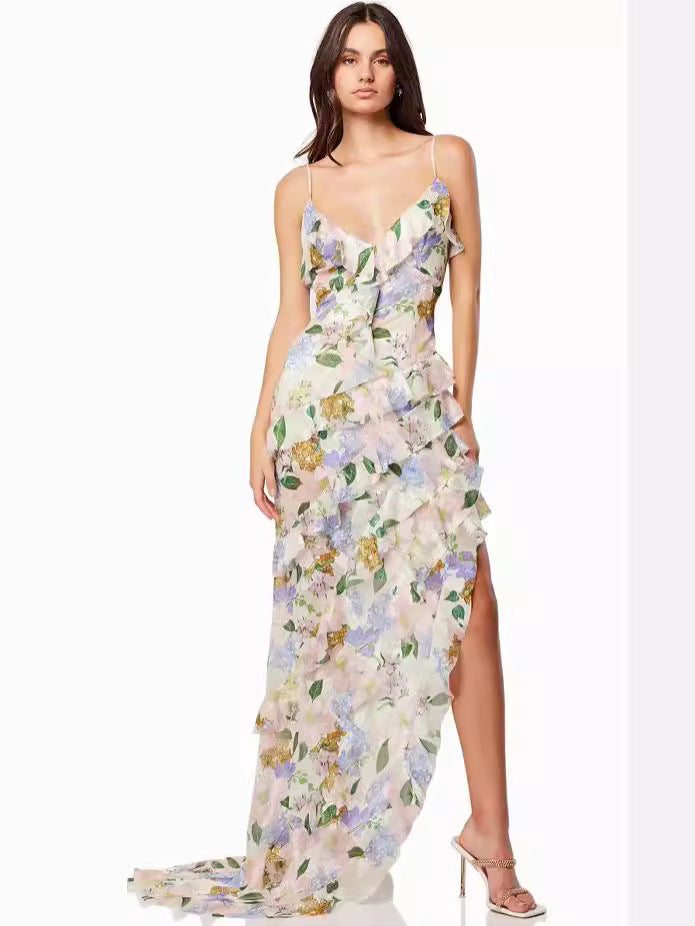 Elegant Off-Shoulder Long Dress With 3D Floral Print