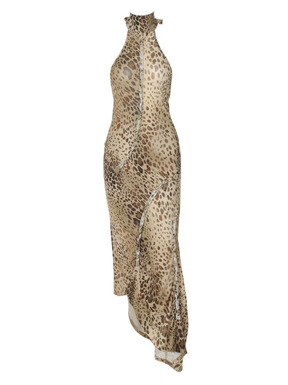 Sensual Leopard Print Backless Bodycon Dress