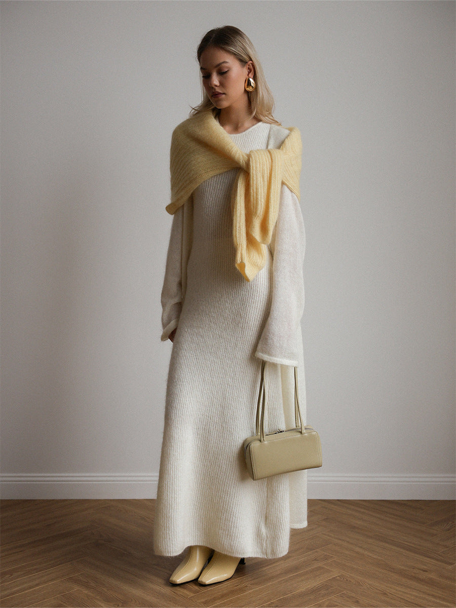 Knitted Cardigan Dress Set Stylish Basic Long Dress