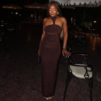 Bodycon Halter Neck Dress In Solid Colors