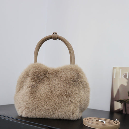 Minimalist Solid Color Fluffy Fuzzy Handbag