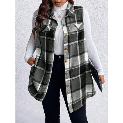 Checkered Sleeveless Vest Casual Loose Women'S Coat