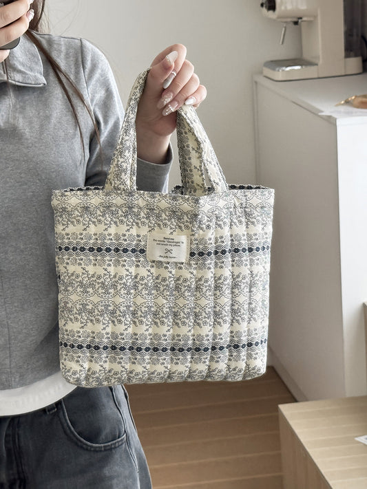 French Floral Handbag Vintage Soft Cotton Bag Casual Tote