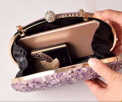 Elegant Round Crystal Evening Bag Vintage PU Clutch