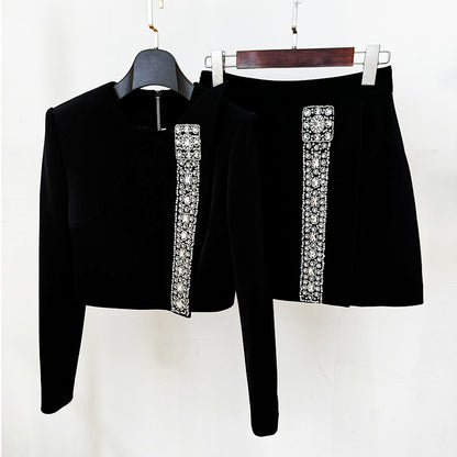 Trendy Black Beaded Jewel-Embellished 2-Piece Skirt Set
