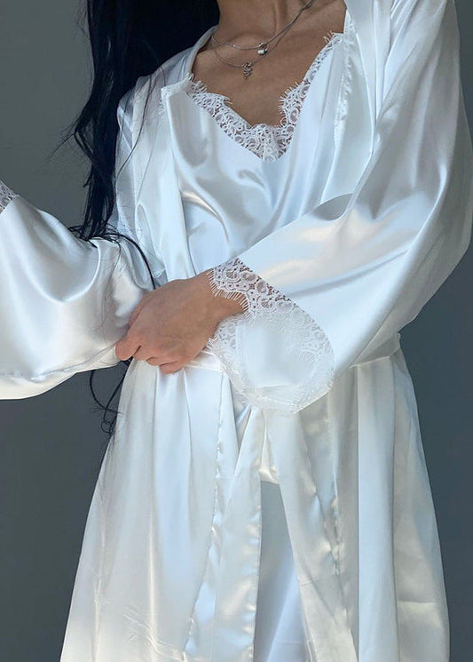Satin Lace Nightwear Set With Slip Dress And Robe