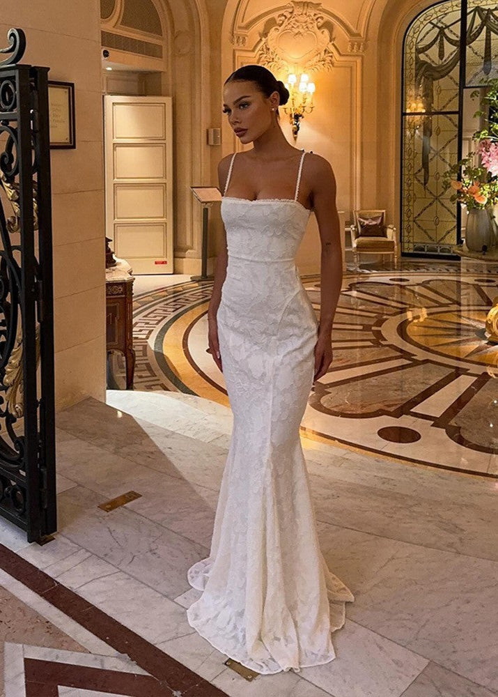 Satin Maxi Dress With Lace Back And Open Design