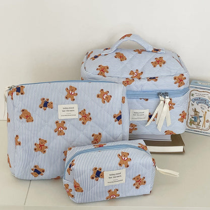Bow Flower Large Capacity Makeup Bag Vintage Quilted Toiletry Pouch