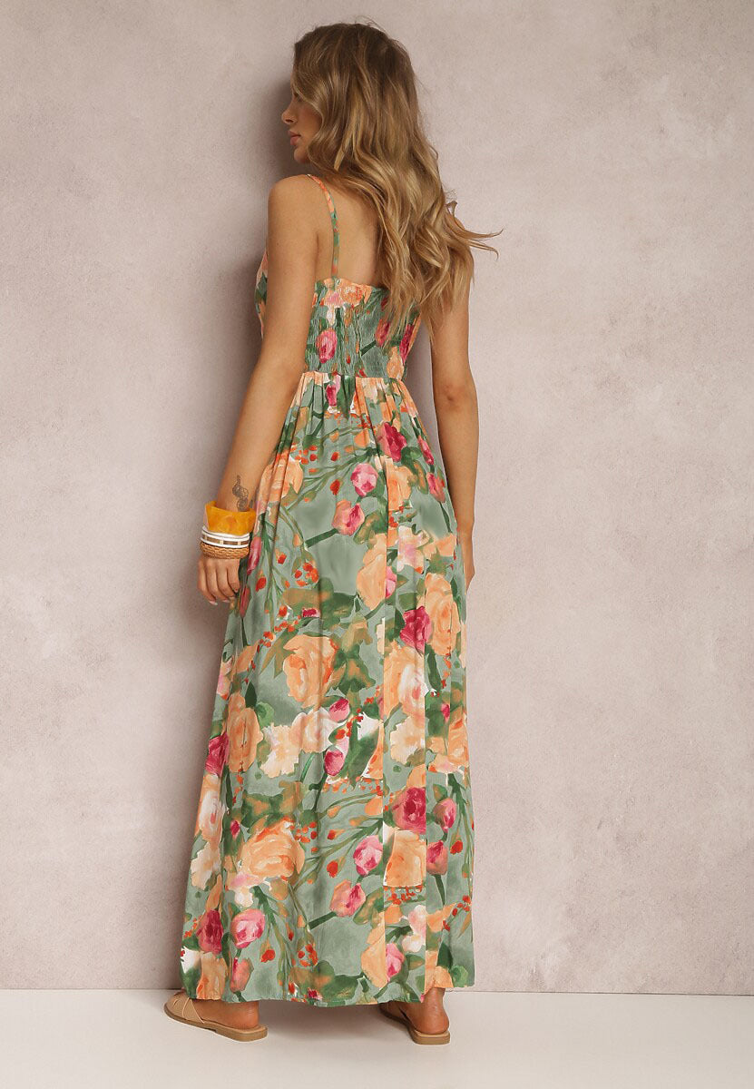 Spring/Summer New Fashion Print Sexy Dress With Deep V-Shaped Sleeveless Backless Long Dress