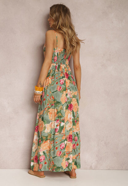 Spring/Summer New Fashion Print Sexy Dress With Deep V-Shaped Sleeveless Backless Long Dress