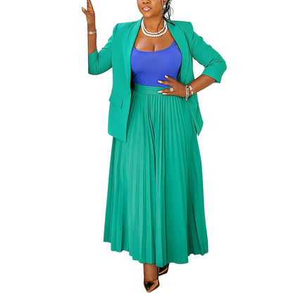 Elegant Women'S Blazer And Pleated Skirt Set