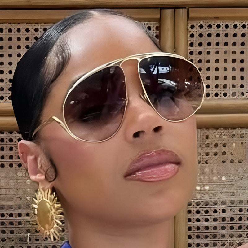Trendy Oversized Sunglasses UV400 Protection Metal Frame