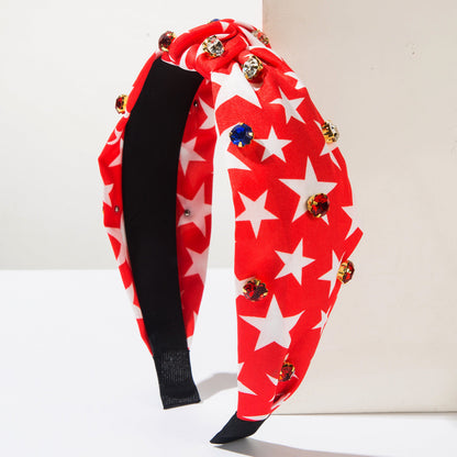 Patriotic Star Headband with Rhinestones and Stripes