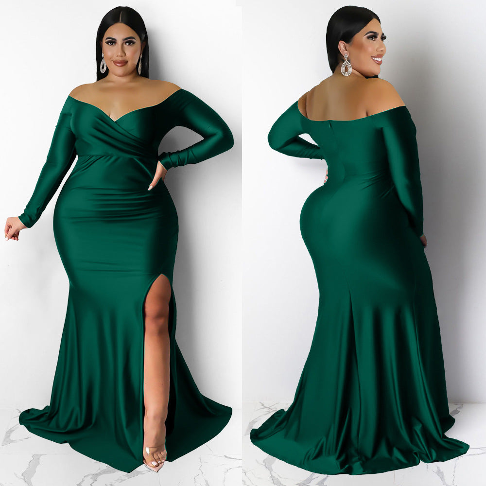 V-Neck Long Dress Elegant Solid Color Evening Dress