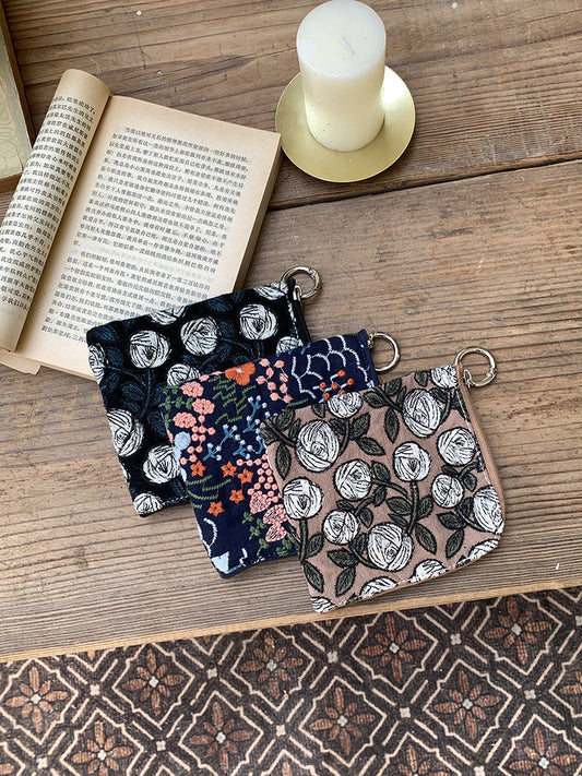 Cute Cotton Linen Embroidered Coin Purse Mini Makeup Bag