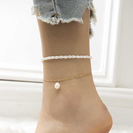 Simple Multi-Layer Pearl Anklet