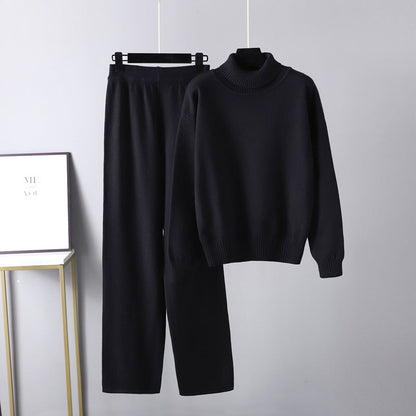 2+Solid Color High Collar Knit Sets