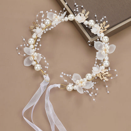 Bridal Pearl Handcrafted Wrist Flower and Headband Set